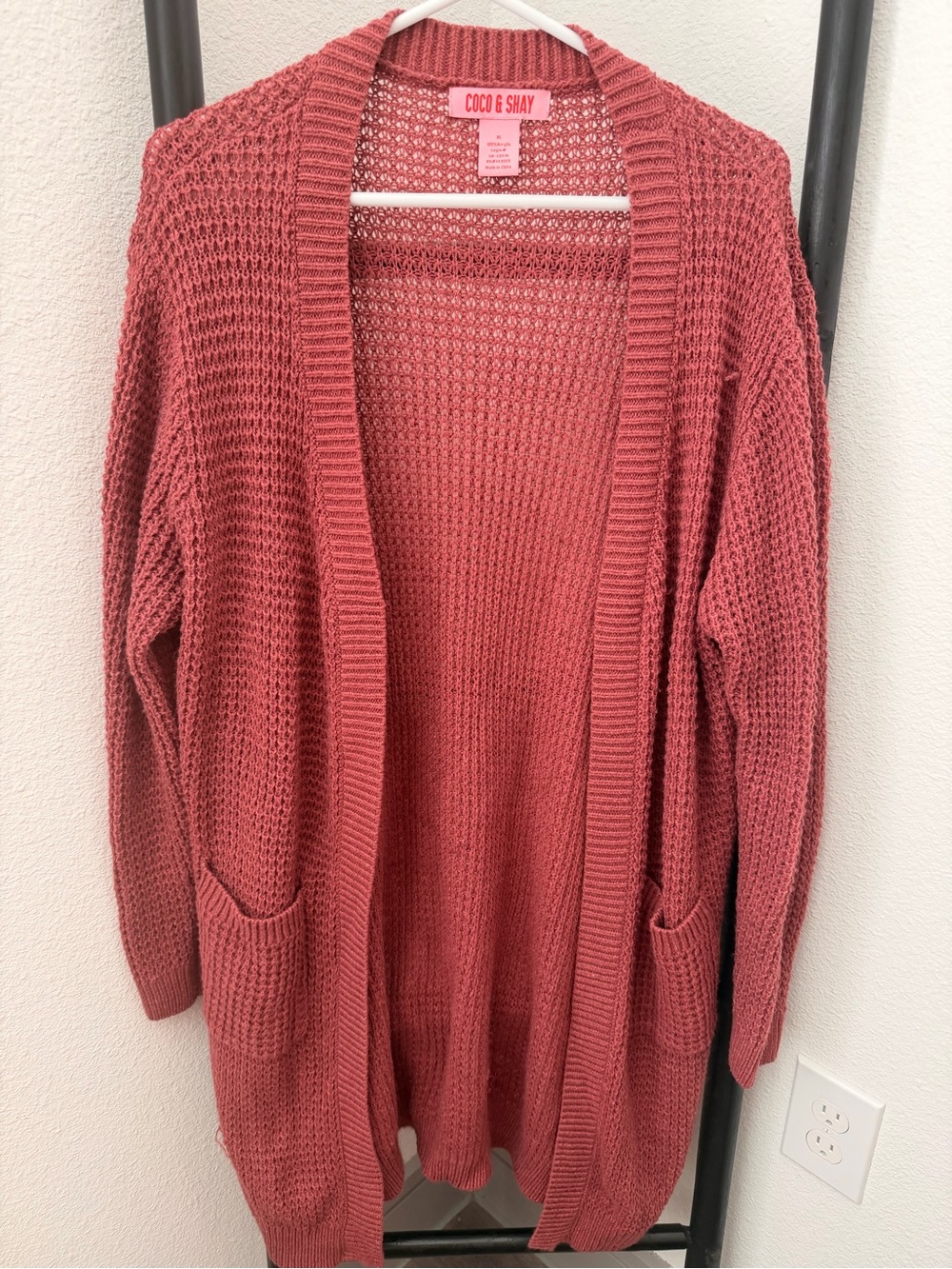 Coco & Shay Long Open-Front Cardigan in Dusty Rose